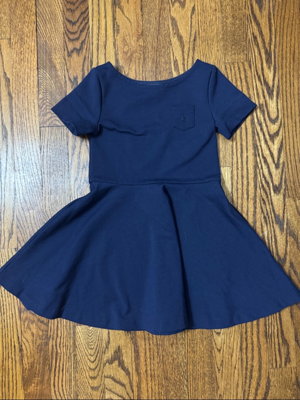 Kids Polo Ralph Lauren Navy Knit Short Sleeve Dress Girls SZ 5